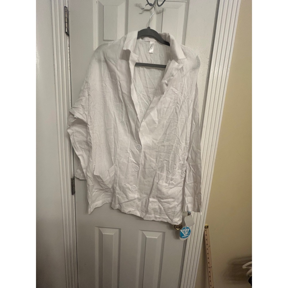 WET April White Linen Blend Oversized Button Down Shirt Coverup XL Made in USA